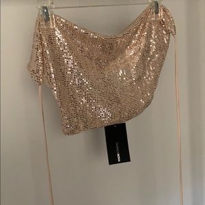 Fashion Nova Sequin Cowl Neck Crop Top